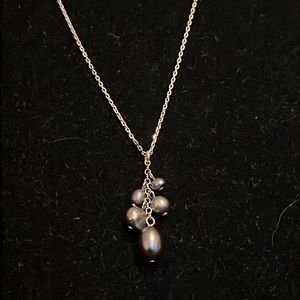 NWOT Sterling silver chain with grey pearl cluster pendant